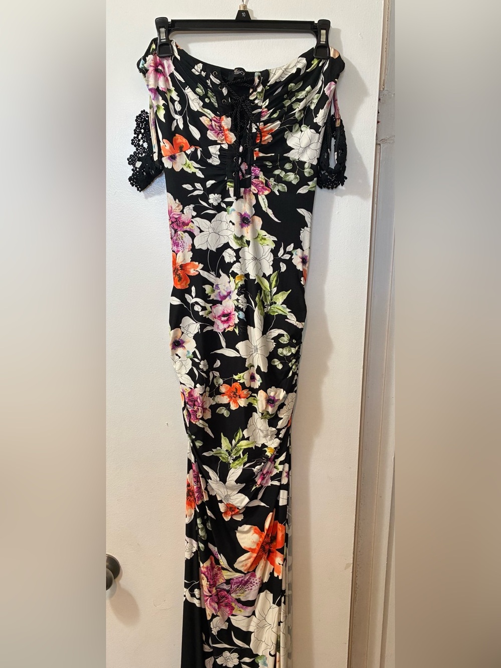 Sky Black Floral Off-Shoulder Maxi